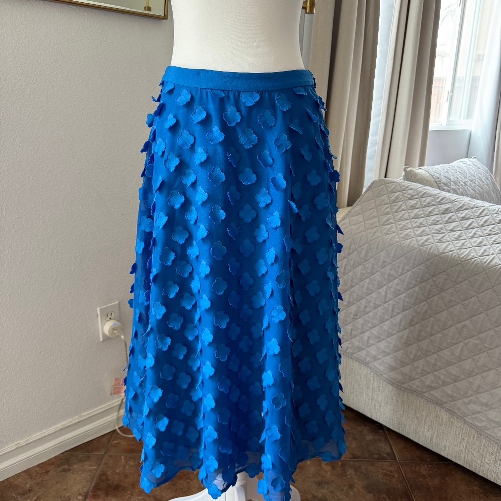 Anthropologie Maeve Size 4 Textured Appliqué Florette Midi Skirt Blue